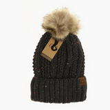 Fuzzy Lined Flecked Fur Pom Cc Beanie