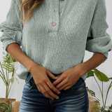 Womens Ribbed Texture Drop Shoulder Henley Knit Top