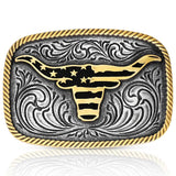 Western Patriotic Longhorn Buckle