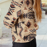 Western Half Zip Plush Sweatshirt Beige