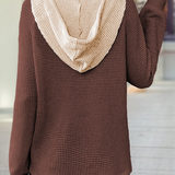 Waffle Contrast Half Buttoned Hooded Pullover Top