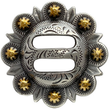 Antique Silver & Gold Swirl Slotted Berry Concho 1 1/2"