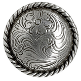 Antique Western Floral Rope Edge Engraved Concho 1 1/4"
