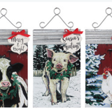 Tin Christmas Farm Animal Wall Sign Assort
