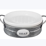 Ceramic Soap Dish with Tin Basket