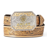 Ariat Mens Belt 1 7/8"-1 1/2" Floral Embossed Tapered Tan