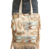 Tan & Blue Aztec Bag w/ Pouch