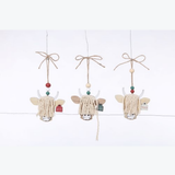 Wooden Merry Cow w/Yarn Ornament Asst.