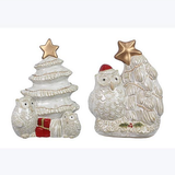 Stoneware Owl with Christmas Tree