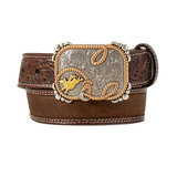 3D Boys Belt Floral Leather Billet w/Buckle