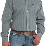 Men's Geometric Print Button-Down Shirt - White