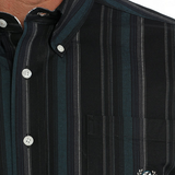 Men's Vintage Striped Print Button-Down Shirt - Black