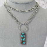 Two - Layered Silver Chain Turq Stone Necklace