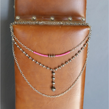 Pink Triple Layer Necklace w/ Navajo Pearls Necklace