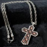 Silver Strike Mens Necklace 24" Leather Cross Brown