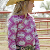 Girls L/S Snap Western Shirt - Pink/White Pattern