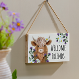 Petal Plow  Hanging SignHighland Cow Welcome Friends, 11" L x 6" H