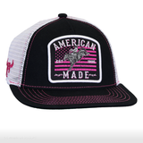 American Made 5 Panel Flat Bill Cap - Black/Pink
