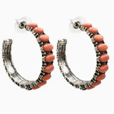 Peach Pink Color Stone C Hoop Earrings