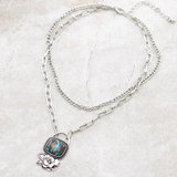 Western Turquoise Pendant Layer Chain Necklace
