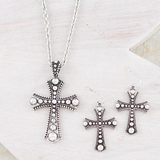 Western Cross Pendant Necklace/Earring Set