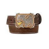 3D Boys Belt Floral Billet Crazy Horse Inlay Brown