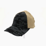 Washed Camouflage Stretch Mesh High Pony Cc Ball Cap