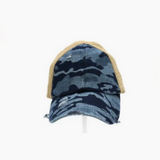 Washed Camouflage Stretch Mesh High Pony Cc Ball Cap