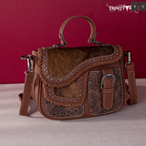 Trinity Ranch Hair-On Cowhide Saddle Shape Collection Crossbody/Satchel -Brown