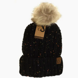Fuzzy Lined Flecked Fur Pom Cc Beanie