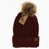 Fuzzy Lined Flecked Fur Pom Cc Beanie
