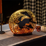 Witch on Broom LED Crackle Glass Table Décor 9.75"H