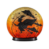 Witch on Broom LED Crackle Glass Table Décor 9.75"H