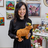 Petal Plow Table Decor Natural Fiber Floral Highland Cow 11.5"L