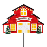 Holiday Poinsettia Barns Solar Garden Stake 36"H
