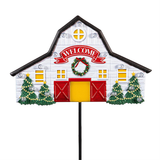 Holiday Poinsettia Barns Solar Garden Stake 36"H