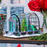 Holiday Poinsettia LED Table Decor Resin Greenhouse with Rotating Tree and Music 8.75"