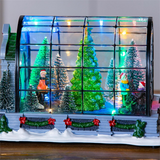 Holiday Poinsettia LED Table Decor Resin Greenhouse with Rotating Tree and Music 8.75"