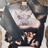 Highland Cow Western Distressed Sweatshirt