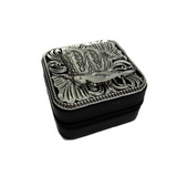 Western Cowboy Boot Etched Metal Plate Jewelry Box Black