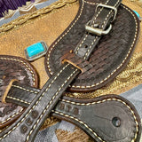 Hand Tooled Brown Spur Straps Basketweave BTB