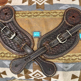 Hand Tooled Brown Spur Straps Basketweave BTB