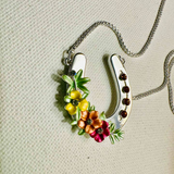 Horseshoe with Boho Flowers/Arabian Horse Necklace Jewelry