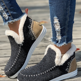 Stitching Patchwork Plush Lined Anklet Boots Grey
