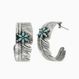 Western Floral Stone Feather Hoop Earrings