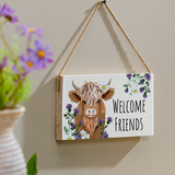 Petal Plow  Hanging SignHighland Cow Welcome Friends, 11" L x 6" H