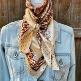 35X35 Tan Brown Polka Dot & Paisley Wild Rag Scarf