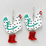 Acrylic Hen Wearing Boots Earrings