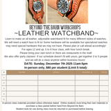 Leather Watchband Workshop! Sunday Dec. 7th 11-5
