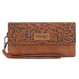 Wrangler Western Floral Tooled Tri-fold RFID Wallet/Wristlet